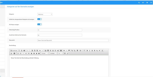 Admin-Bearbeitung für Kategorien auf der Startseite anzeigen