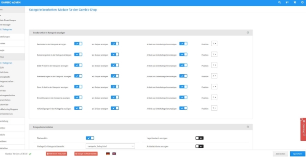 Admin-Ansicht Kategoriebearbeitung für Sonderartikel in den Kategorien anzeigen