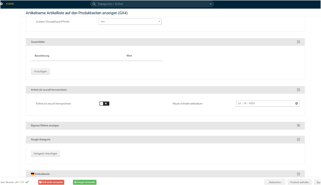 Admin-Ansicht für Artikel als neu kennzeichnen
