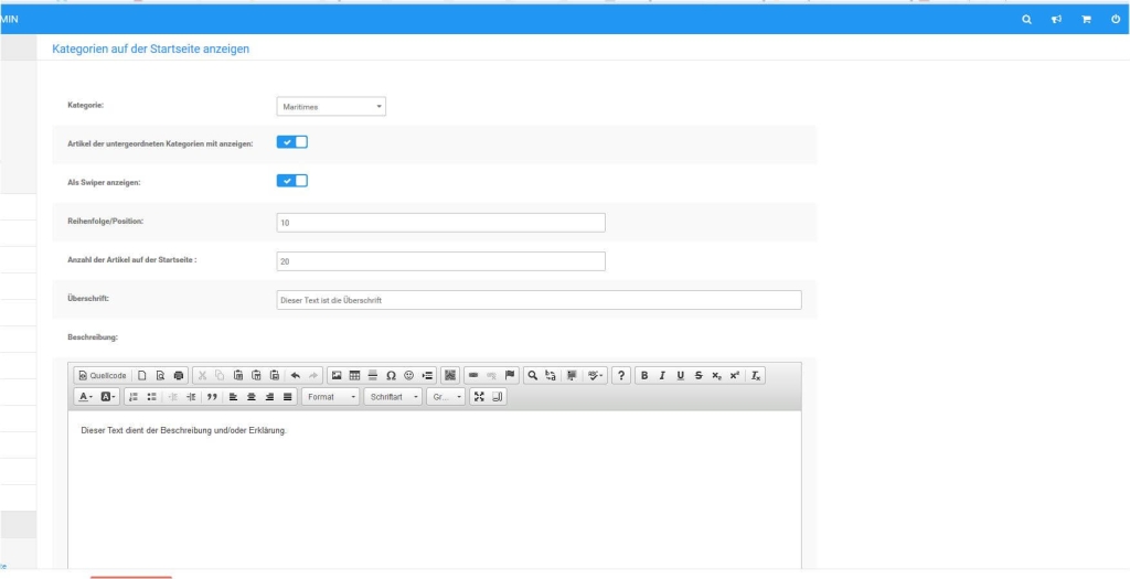 Admin-Bearbeitung für Kategorien auf der Startseite anzeigen